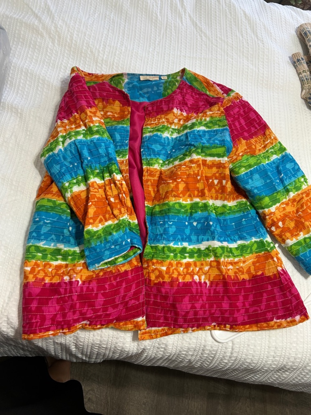 Choices Multicolor Striped Quilted Jacket - Pink, Orange, Blue, Green